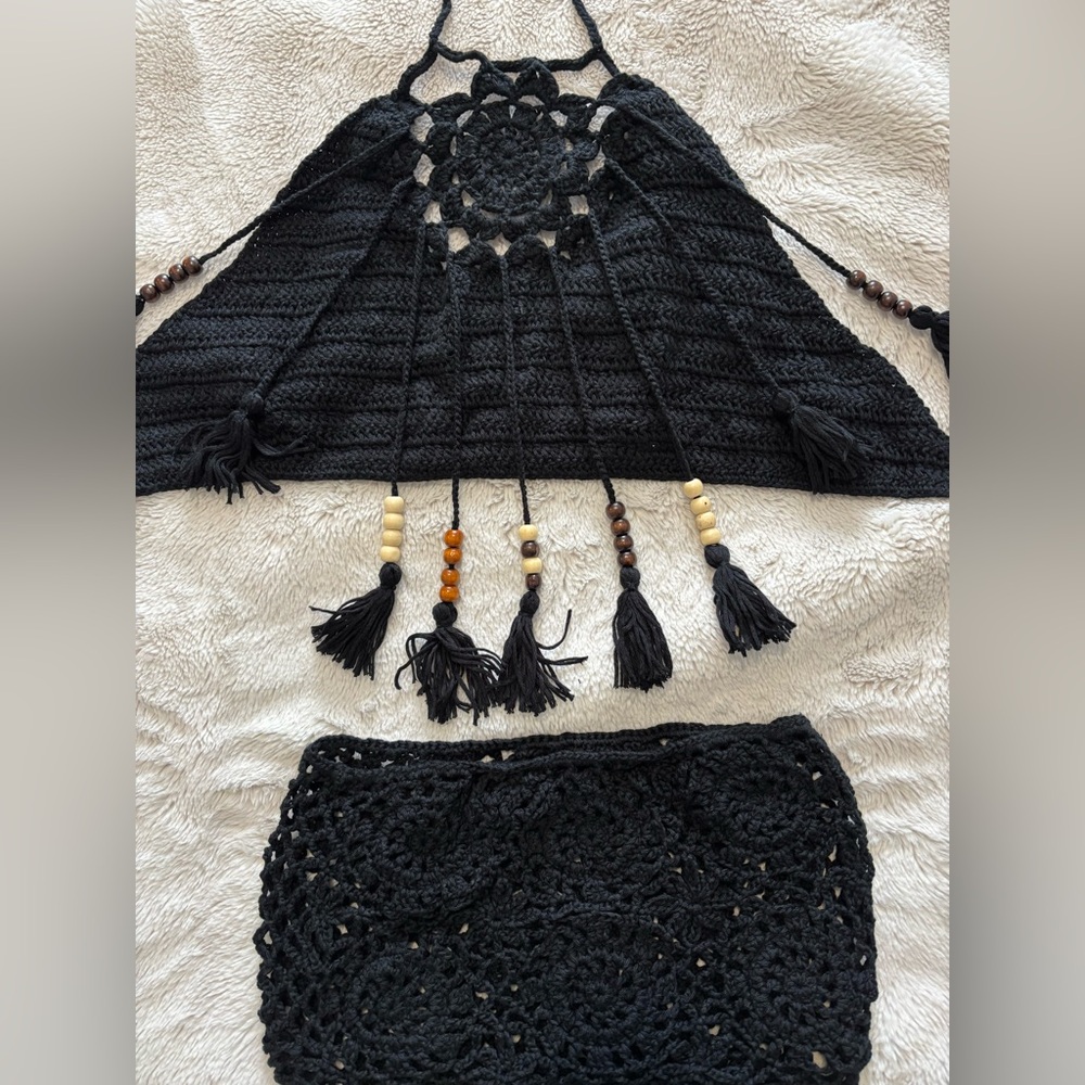 Black Crochet Halter Bikini top and High Waisted Bottom